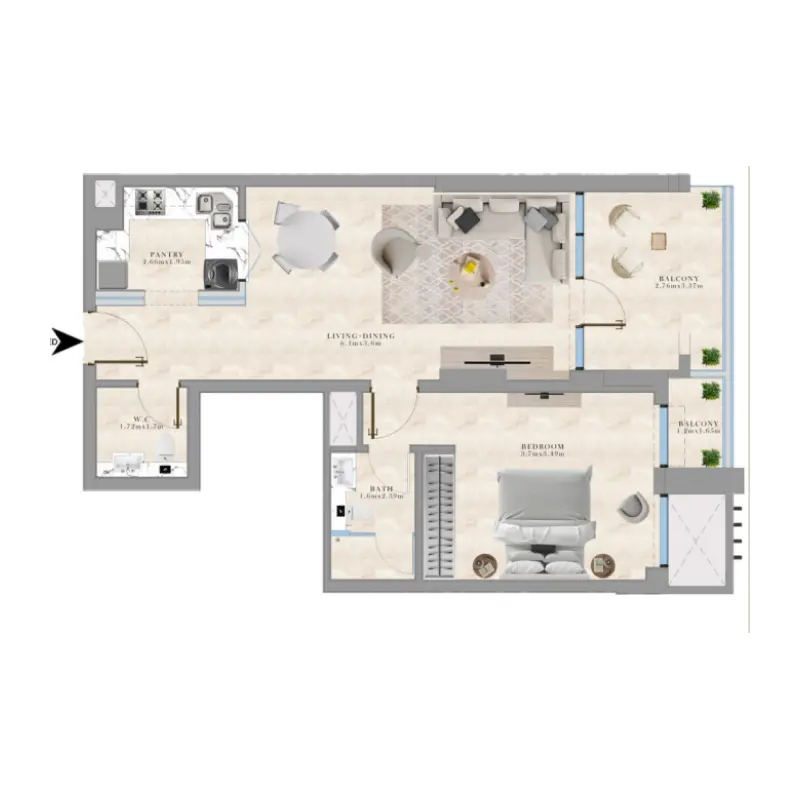 1 bedroom floor plan