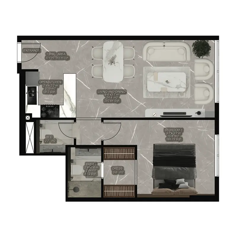 1 bedroom floor plan