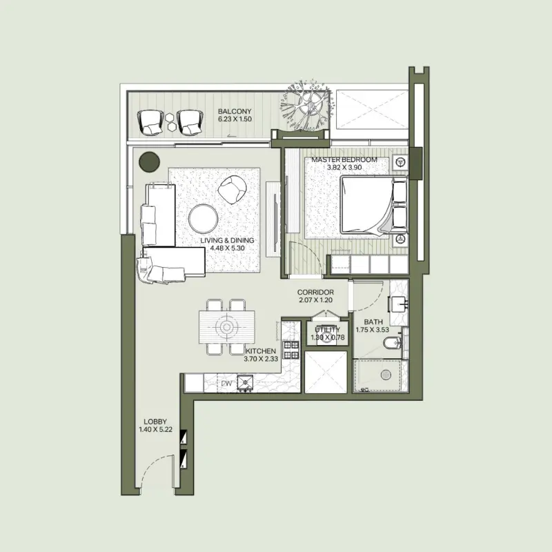 1 bedroom floor plan
