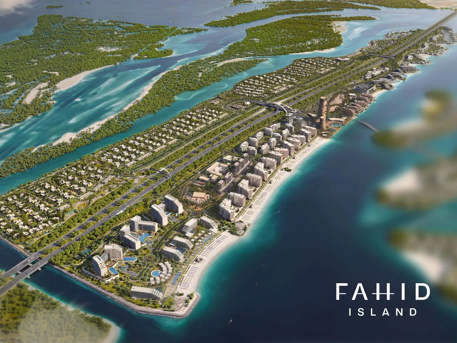 Master plan of Fahid Beach Terraces on plot C5 Abu Dhabi, showing six G+10 residential buildings