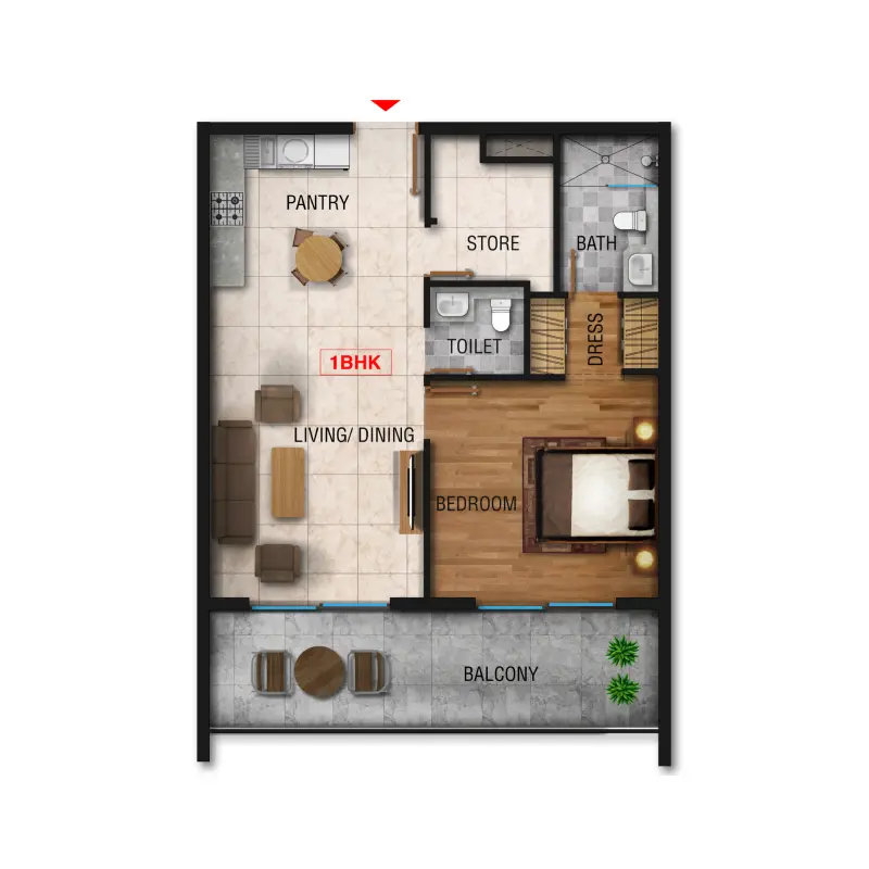 1 bedroom floor plan
