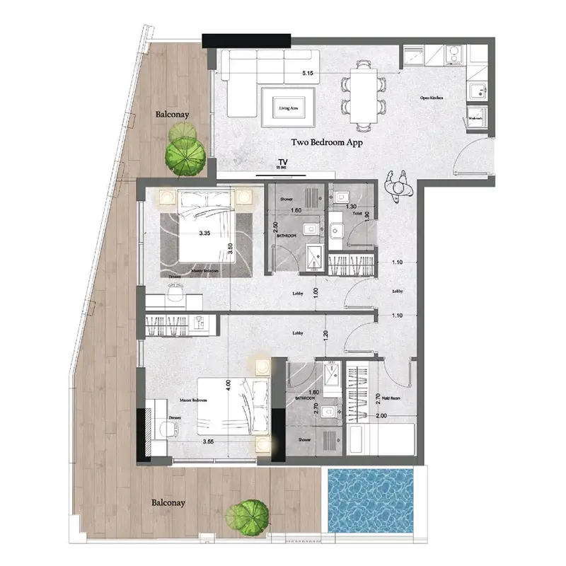 2,5 bedroom Apartments -  Saray Prime Residence