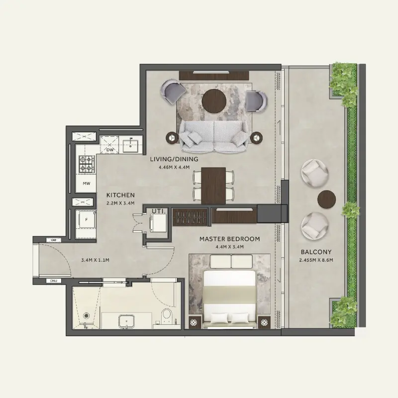 1 bedroom floor plan