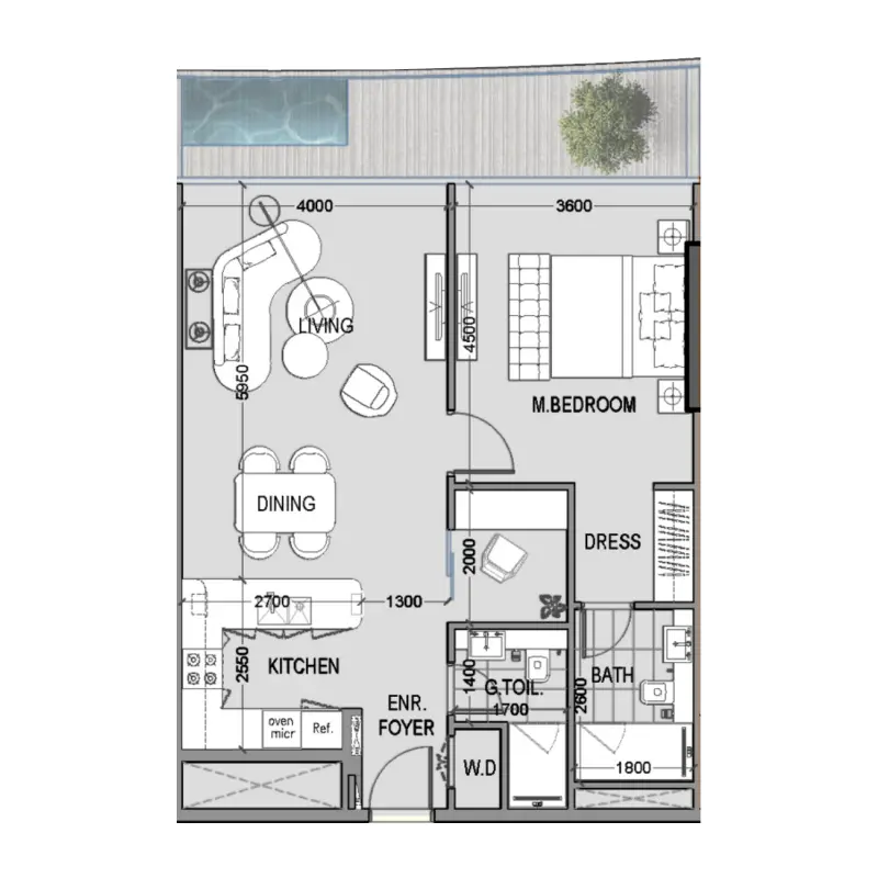 1 bedroom floor plan