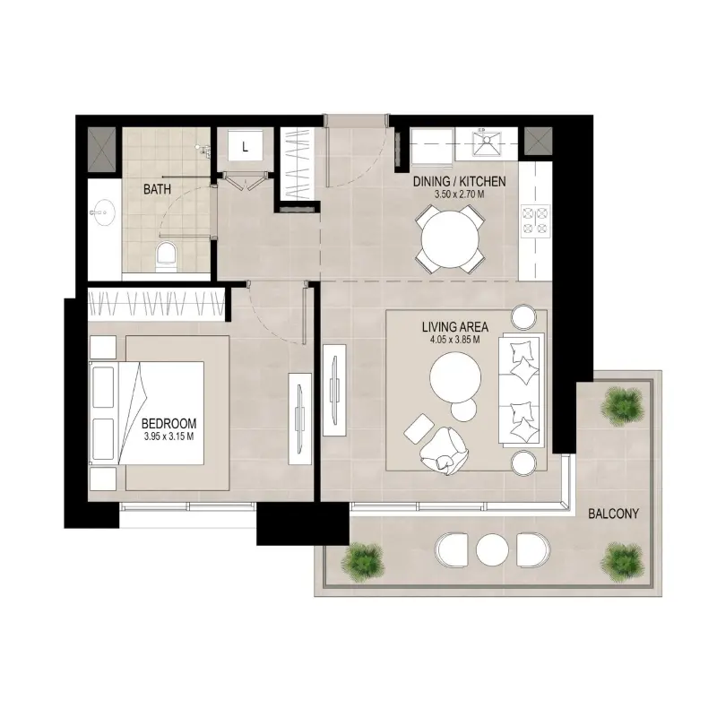 1 bedroom floor plan