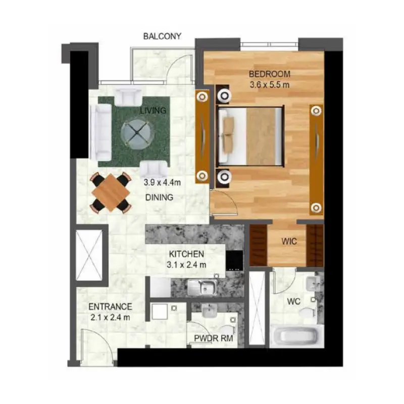 1 bedroom floor plan