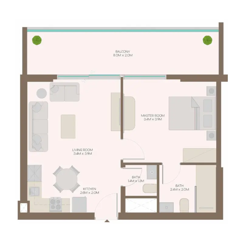 1 bedroom floor plan