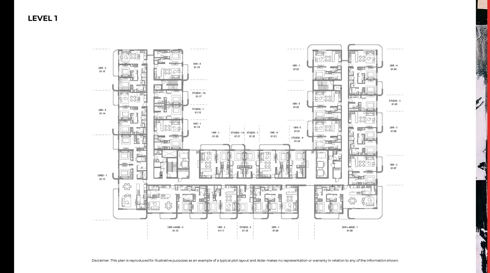 Level 1 Floor Plate at Manarat Living II Aldar Saadiyat Island Abu Dhabi residential project
