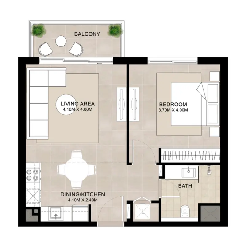 1 bedroom floor plan