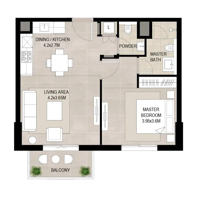 1 bedroom floor plan