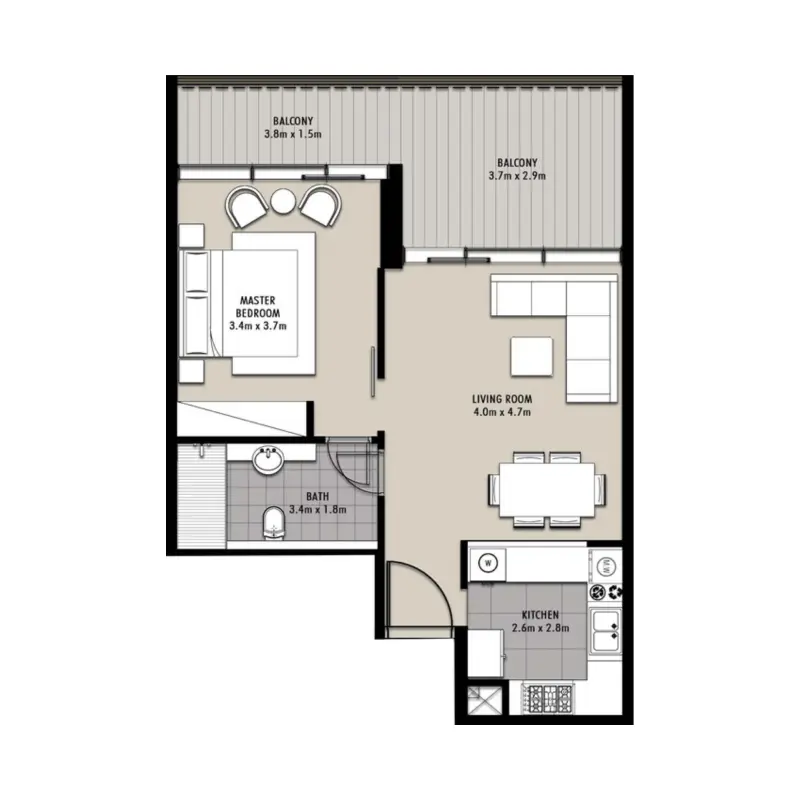 1 bedroom floor plan