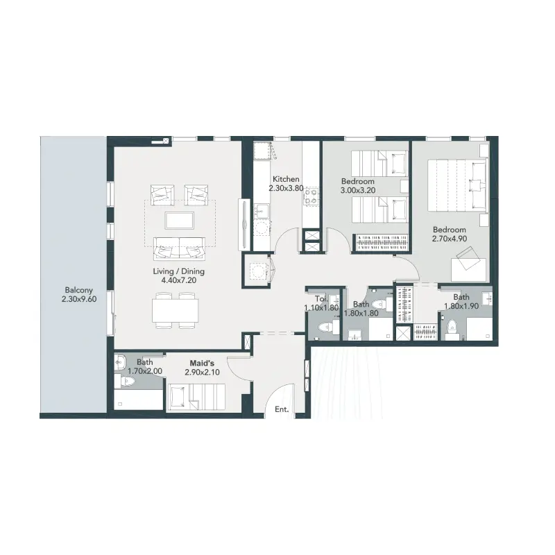 2 bedroom floor plan