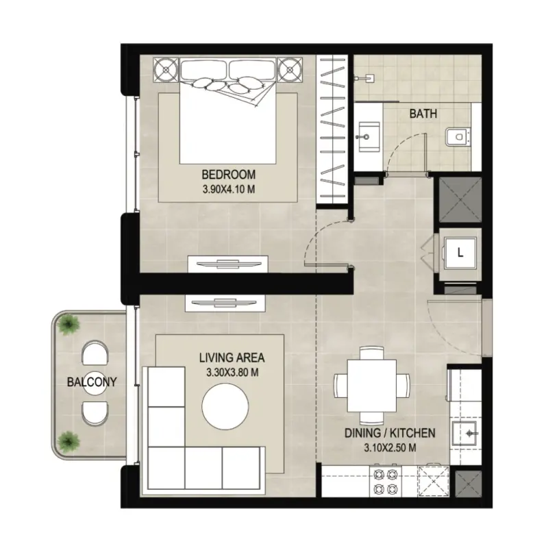 1 bedroom floor plan