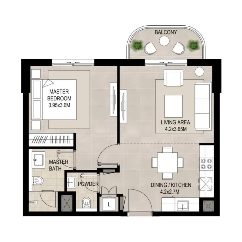 1 bedroom floor plan