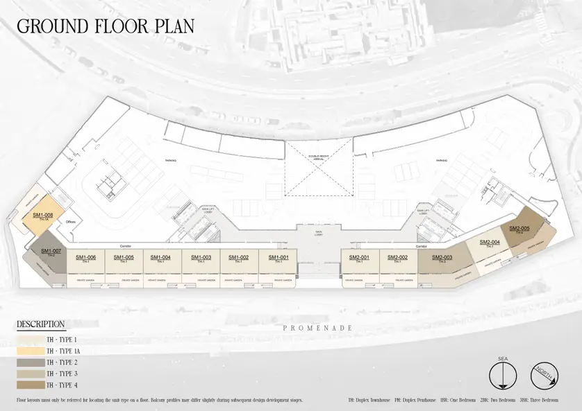 1 Floor Plate - Ground Floor Ground floor plate of Seamont Collection Residences on Reem Island showing lobby, retail, and community spaces with waterfront access.
