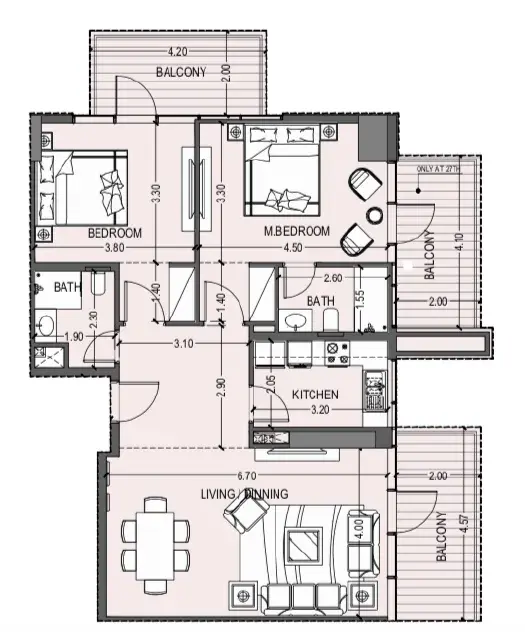 2 Bedrooms apartments - Violet Tower