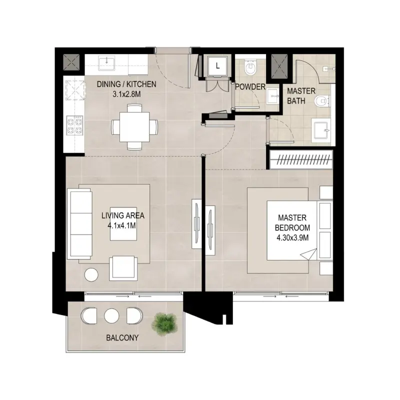 1 bedroom floor plan
