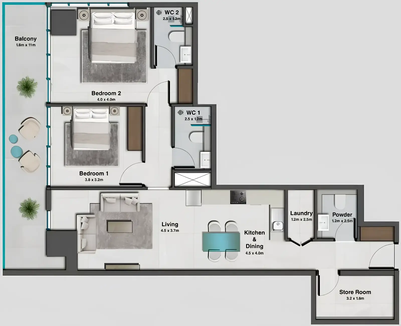 2 Bedrooms apartments - Sky Hills Residence 2