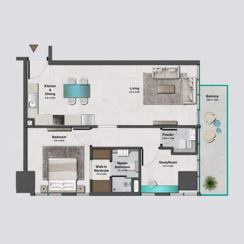 1,5 bedroom