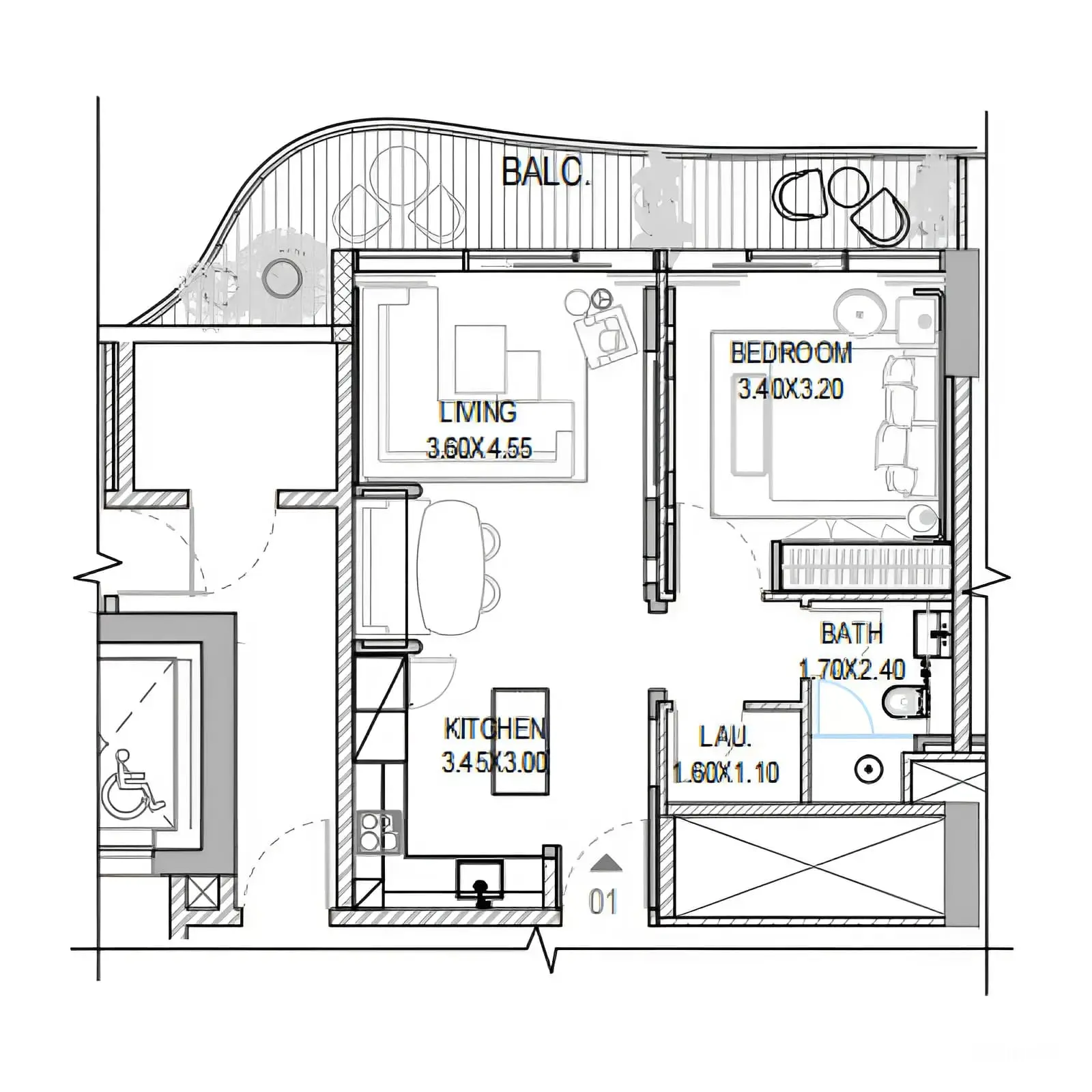 1 bedroom floor plan