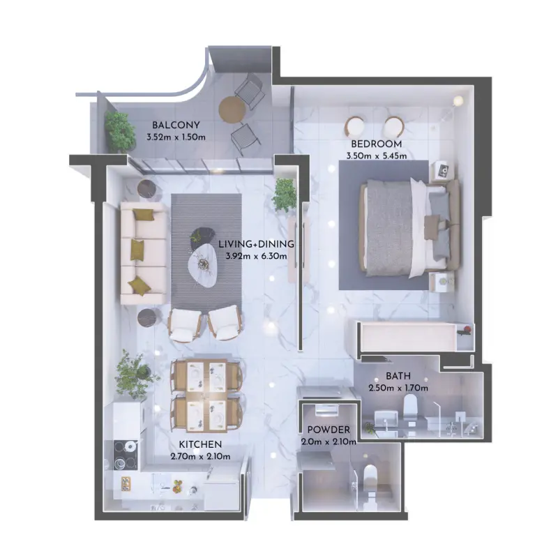 1 bedroom floor plan