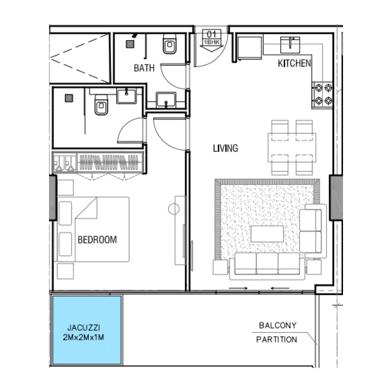 1 bedroom floor plan