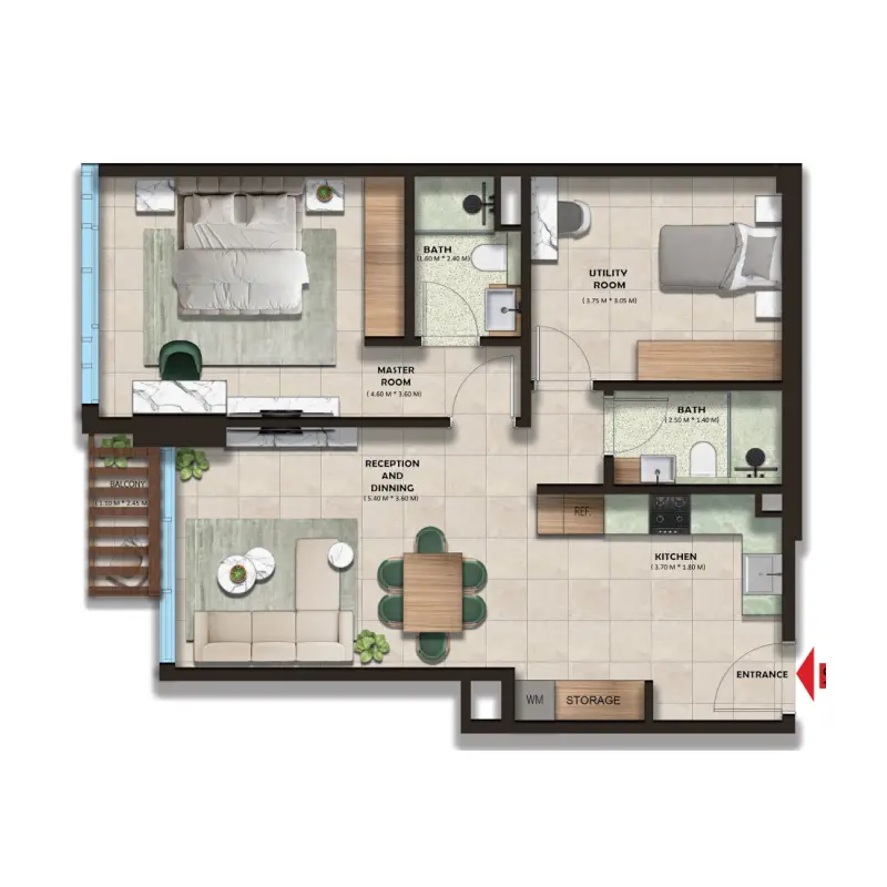 1 bedroom floor plan