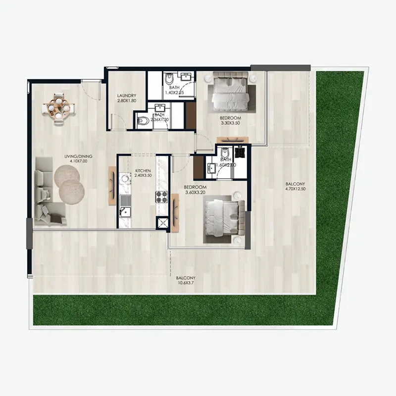 2 bedroom Apartments floor plan