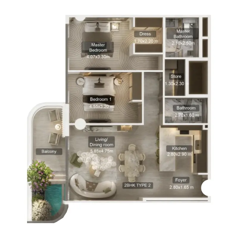 2 bedroom + pool