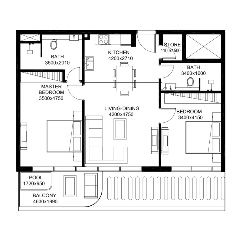 2 bedroom Apartments floor plan