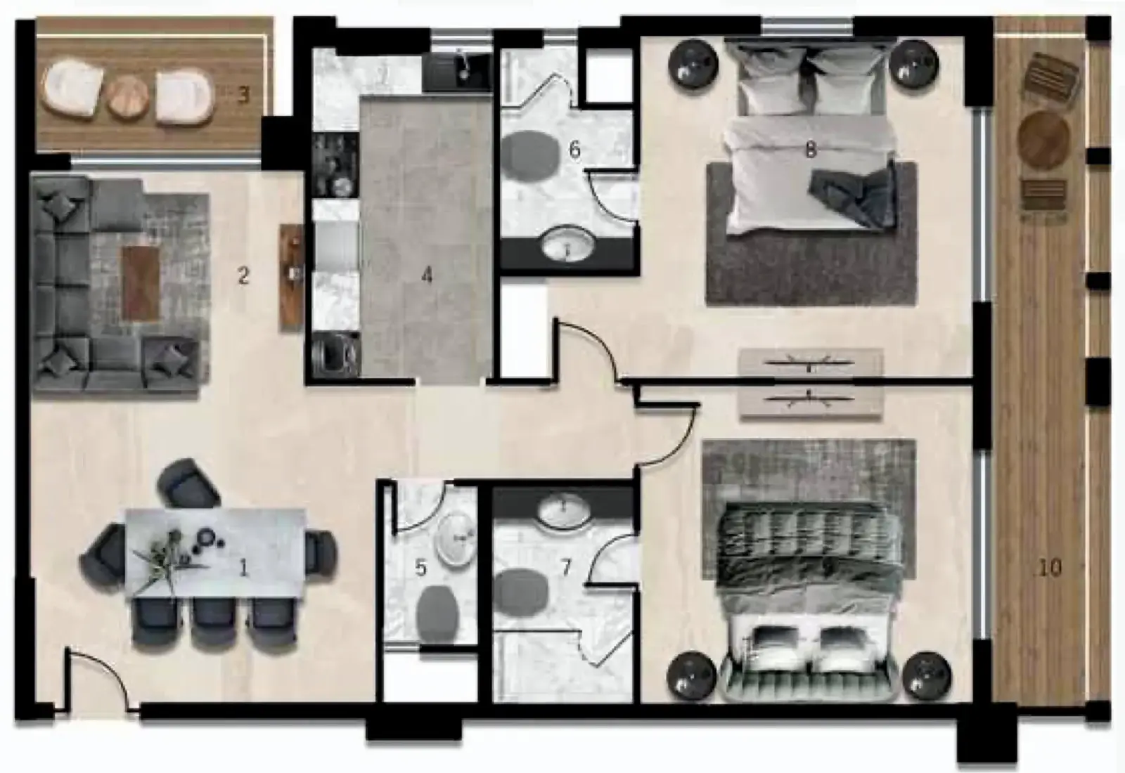 2 Bedrooms apartments - 7 Seasons