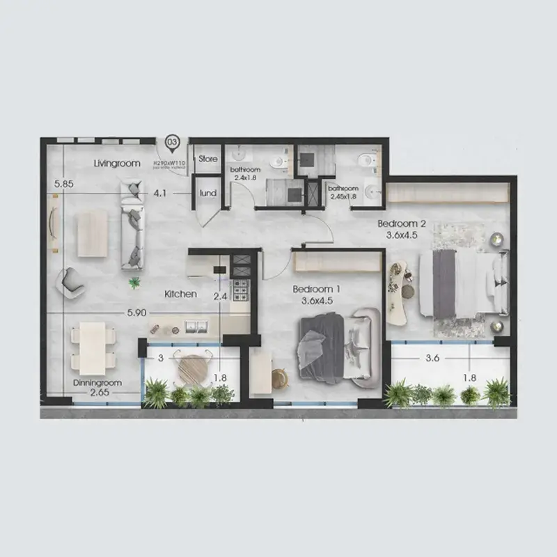 2 Bedrooms apartments - Ethan