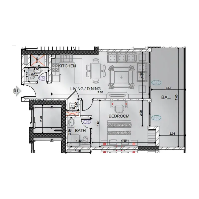 1 bedroom floor plan