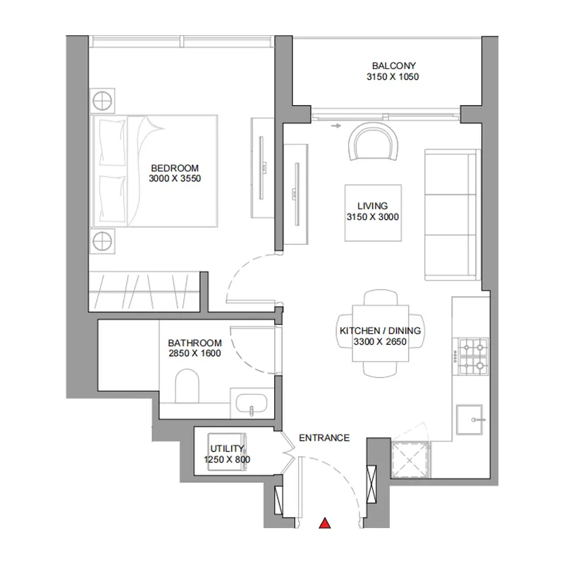 1 bedroom floor plan