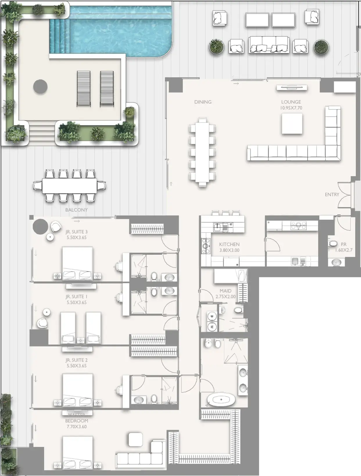 5 Bedrooms penthouse - Fairmont Residences Solara Tower