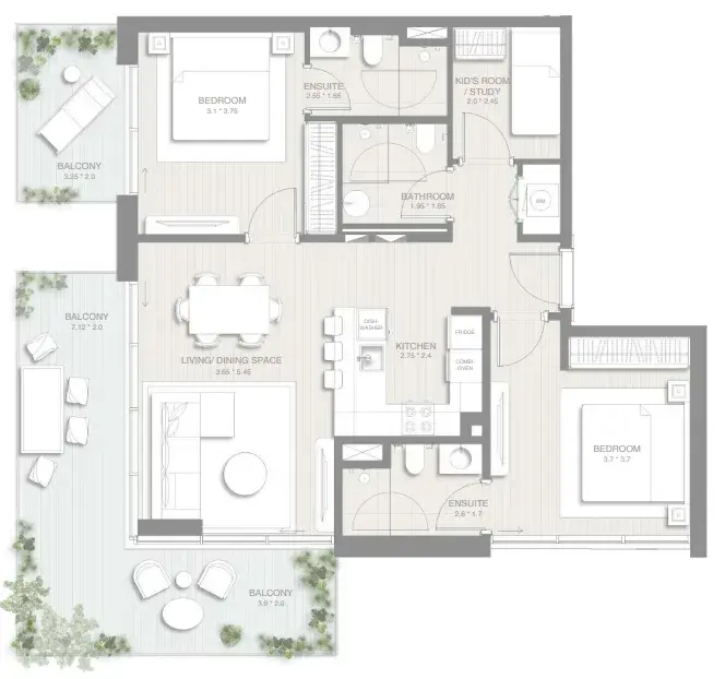 2.5 bedrooms apartments - Sol Levante