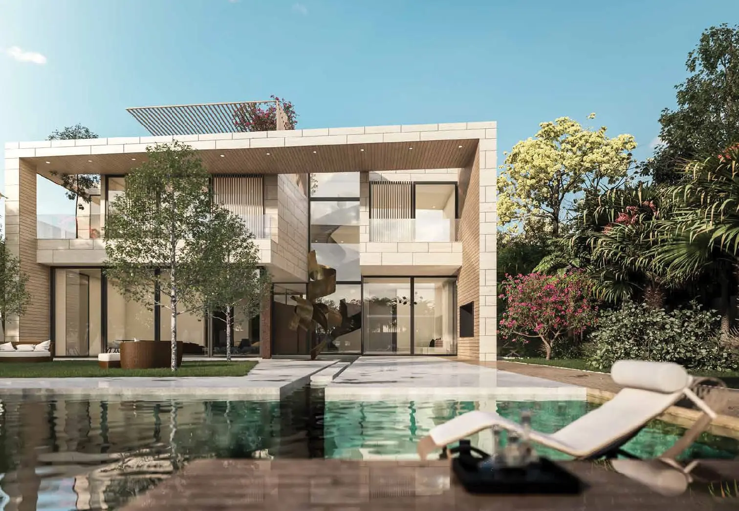 Dubai Lunaria Villas Al Barari luxury mansion exterior design with rooftop lounge and elegant finishes.jpeg