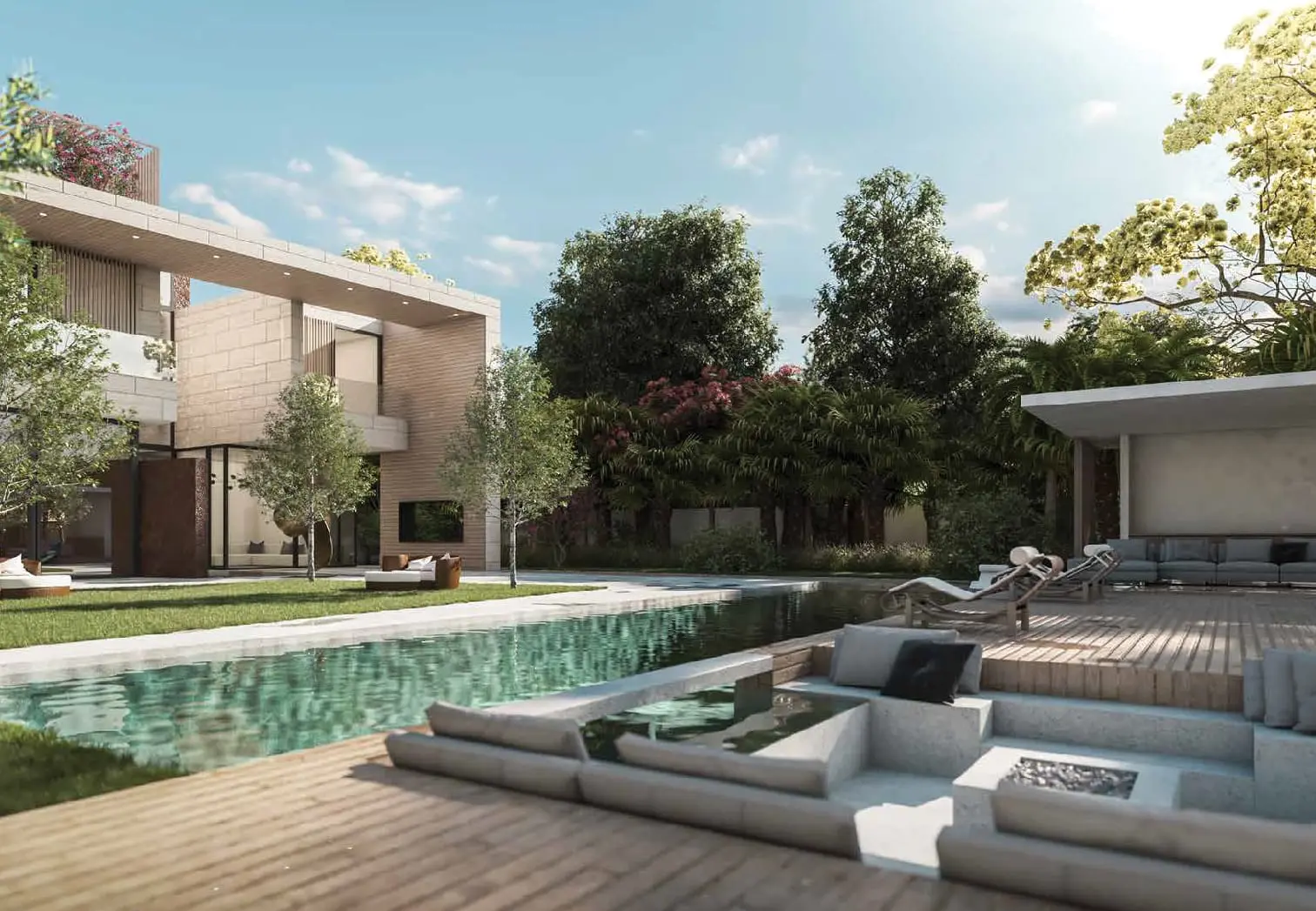 Al Barari Lunaria Villas Dubai villa exterior surrounded by lush greenery and eco-friendly landscaping..jpeg