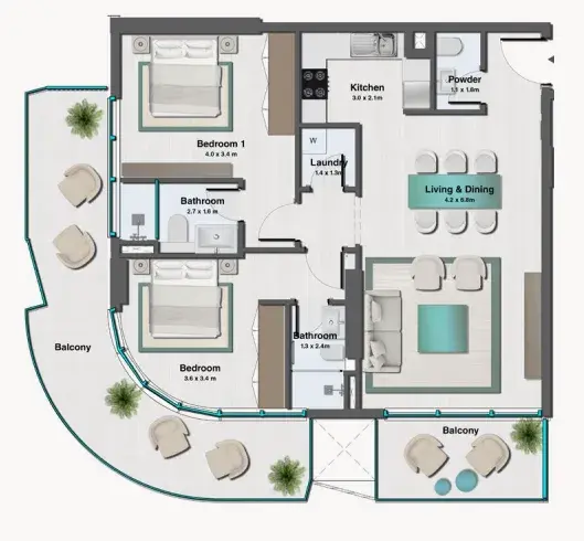 2 Bedrooms apartments - Sereno Residences