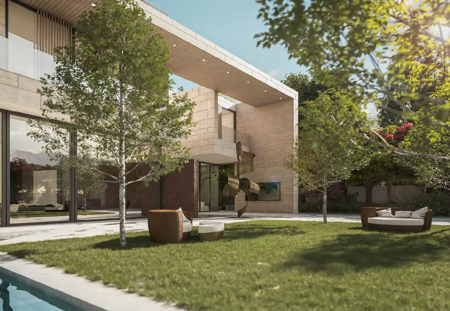Al Barari Dubai Lunaria Villas modern villa exterior with landscaped gardens and private outdoor pool.jpg