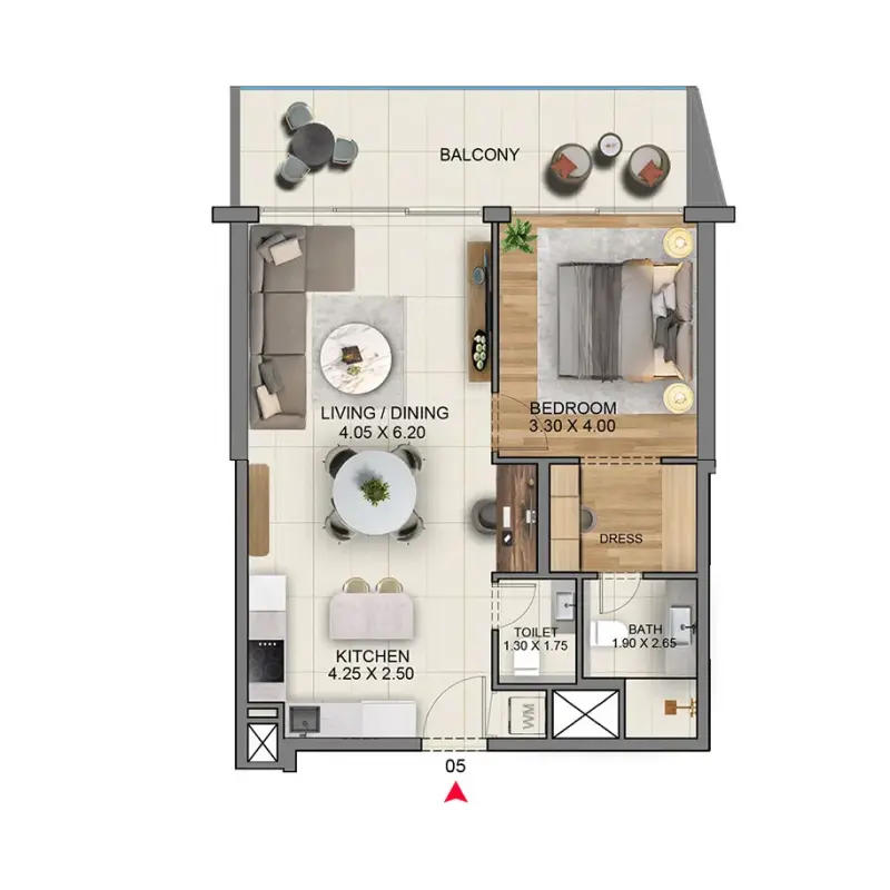 1 bedroom floor plan