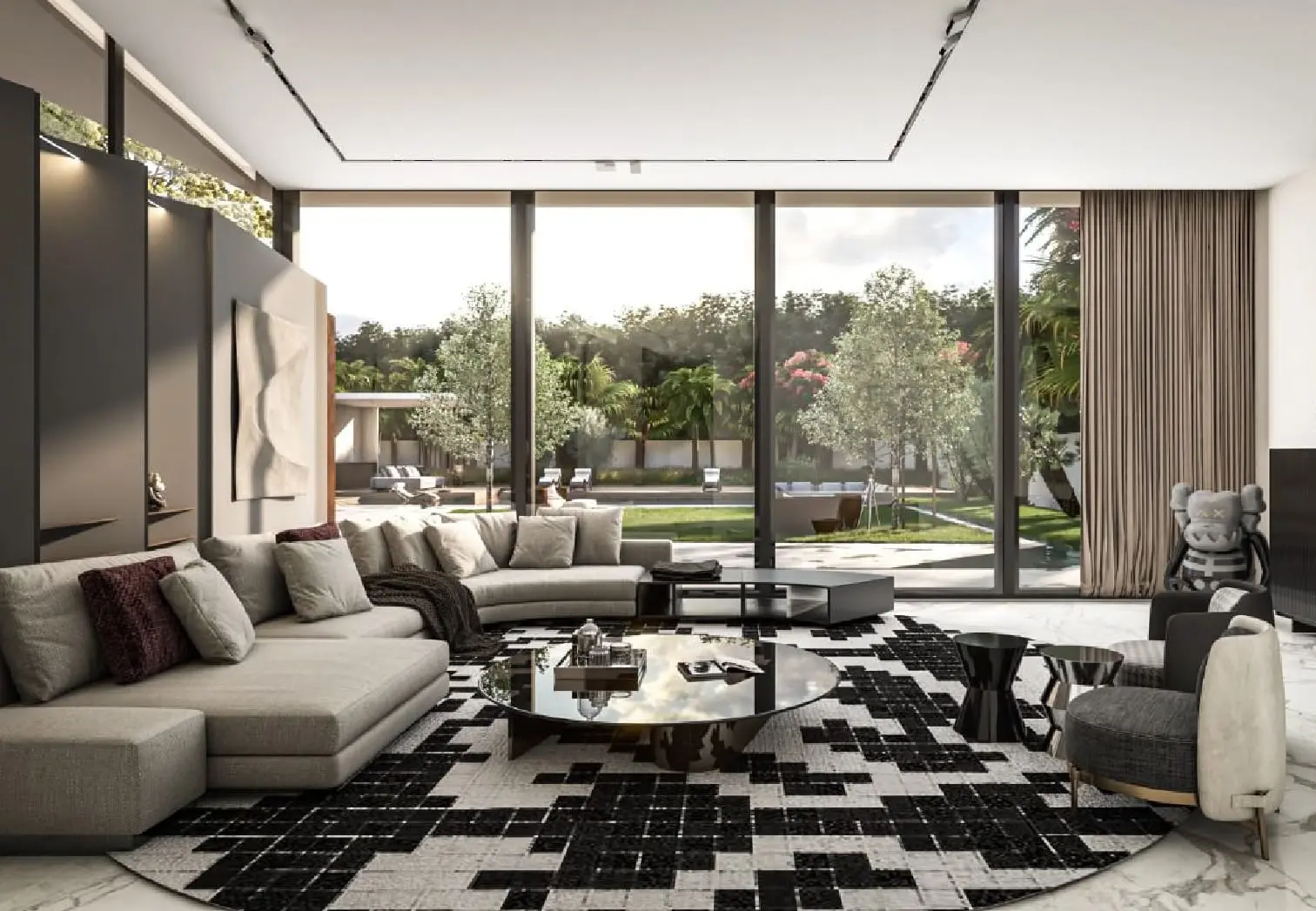 Lunaria Villas Dubai Al Barari master bedroom with ensuite, modern design, and panoramic community views..jpg