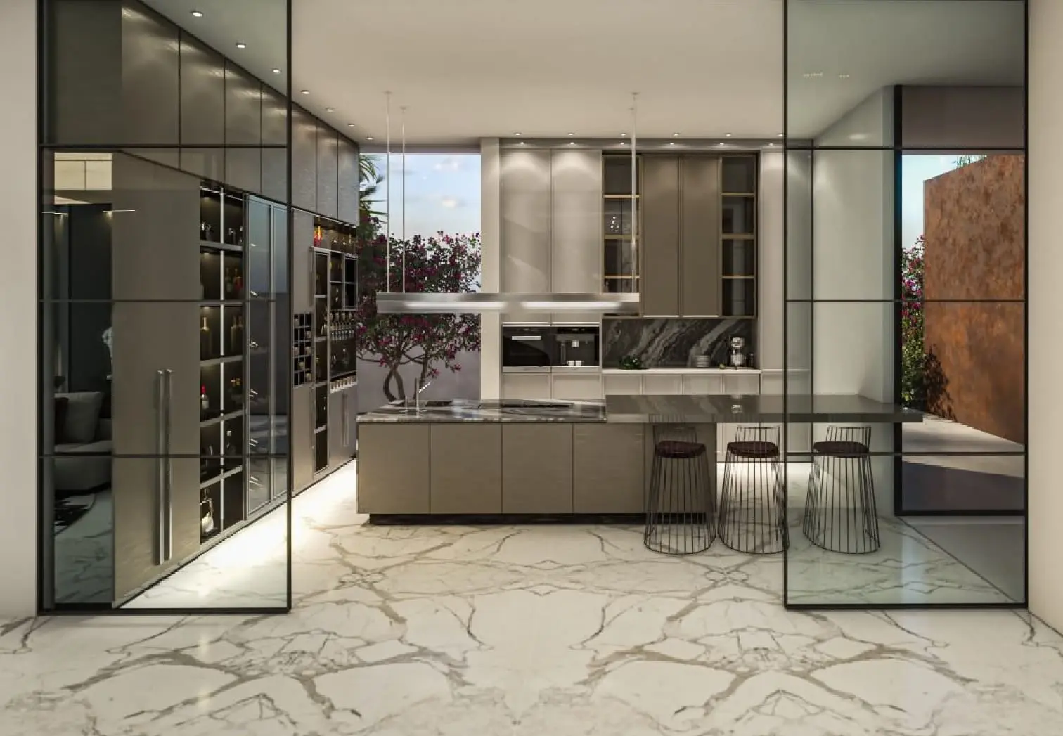 Dubai Lunaria Villas Al Barari luxury kitchen with open-plan layout, high-end appliances, and sleek finishes.jpg