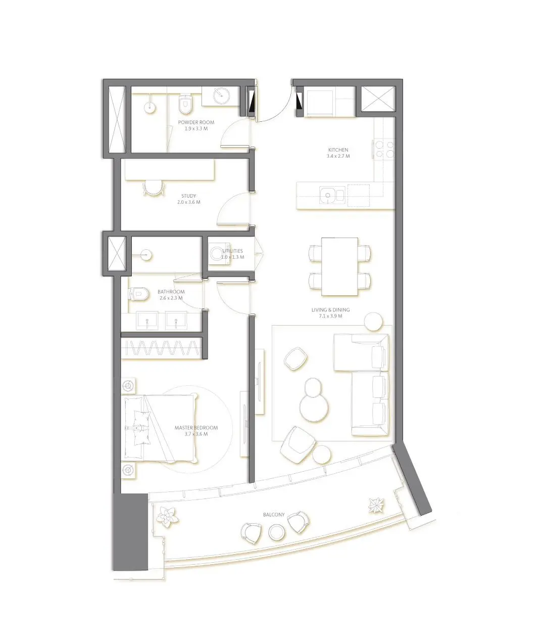 1 bedroom floor plan