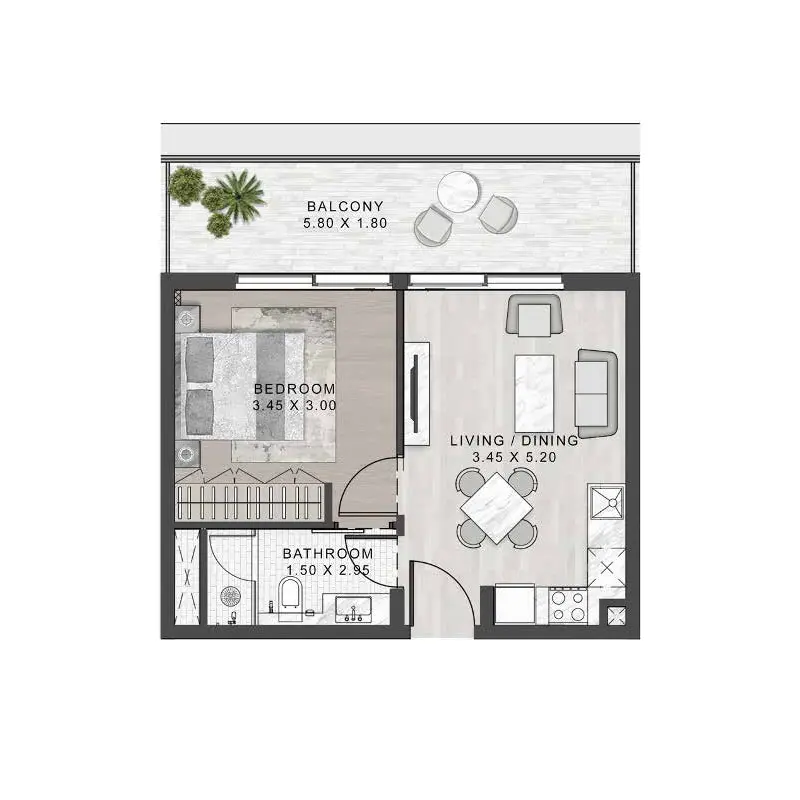 1 bedroom floor plan