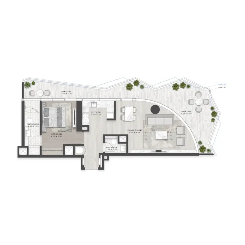 1 bedroom floor plan