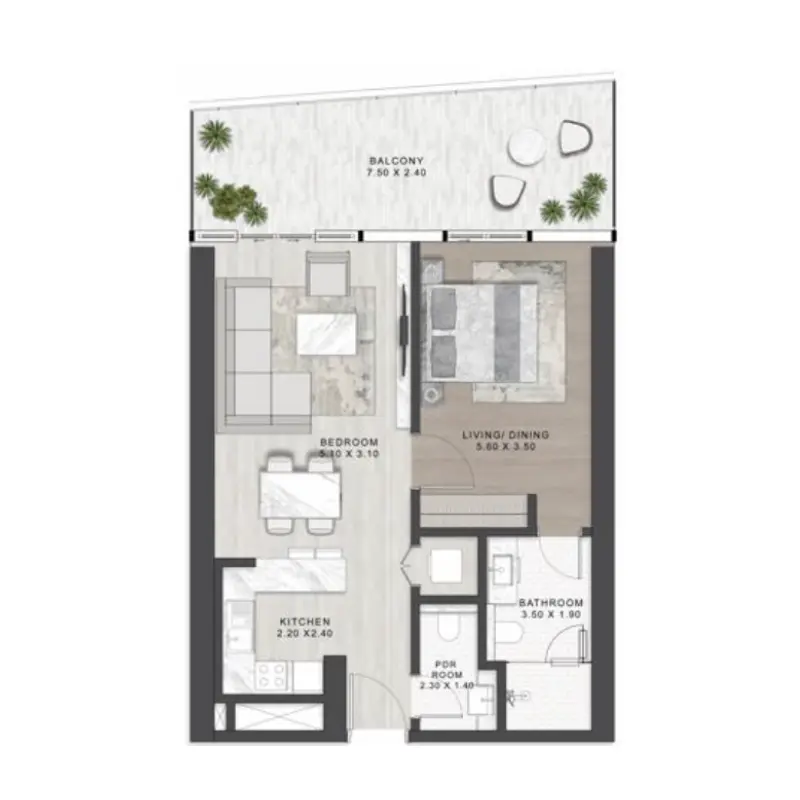 1 bedroom floor plan