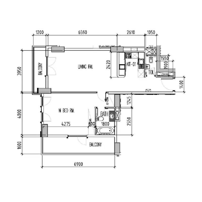 1 bedroom floor plan