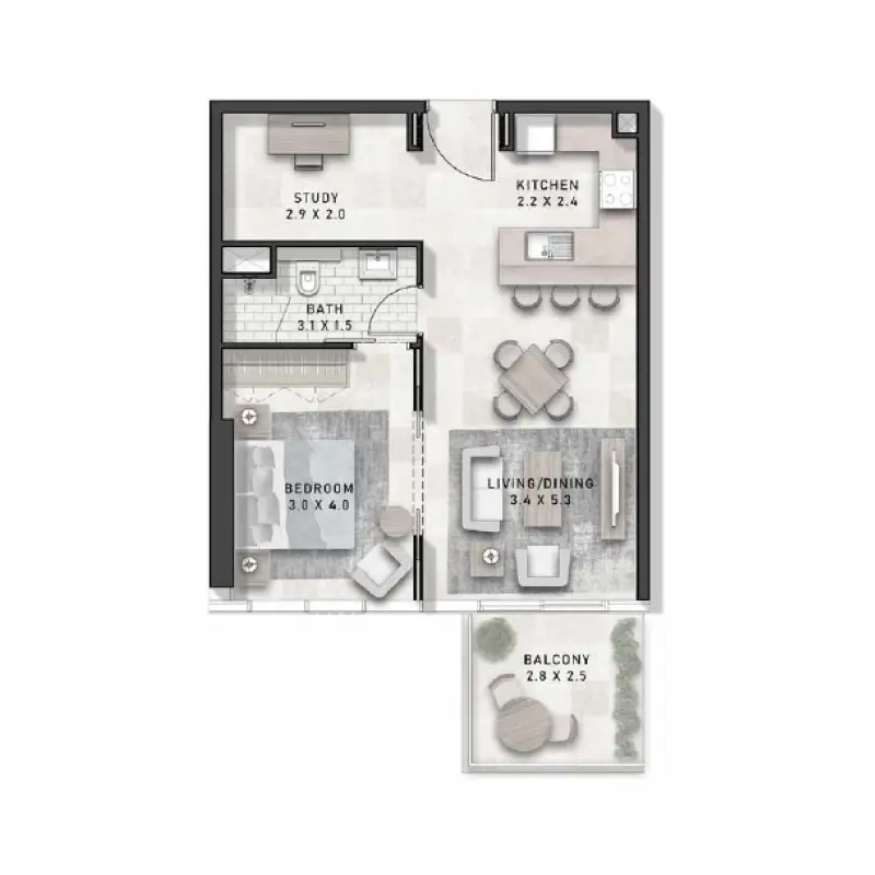 1 bedroom floor plan