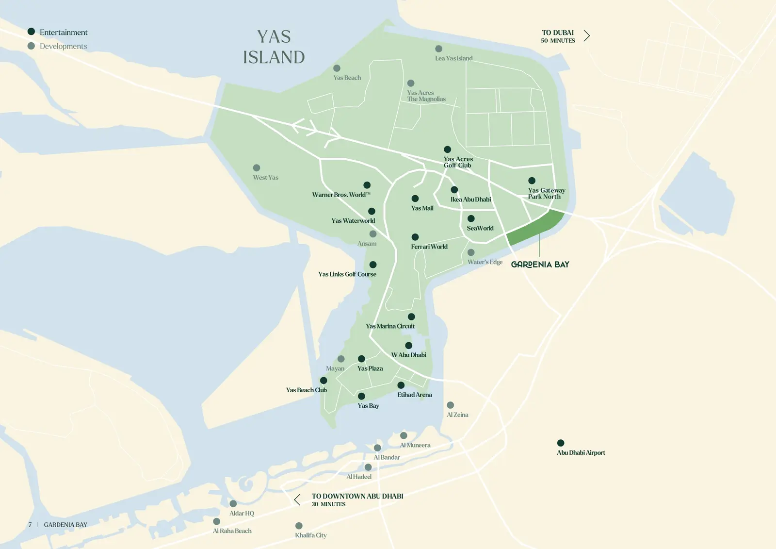 Gardenia Bay Yas Island Abu Dhabi master plan showcasing waterfront community layout and sustainable residential design
